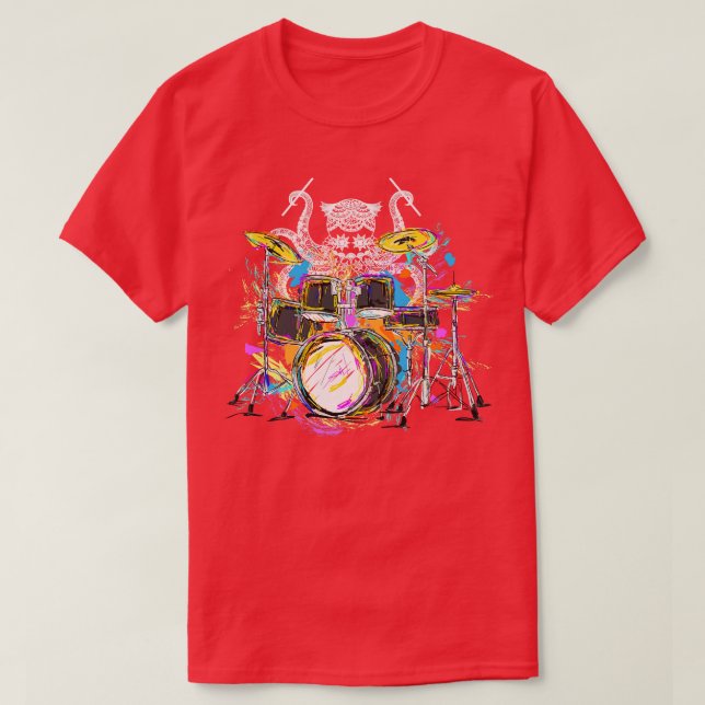 Rock musik Octopus Drummer T Shirt (Design framsida)