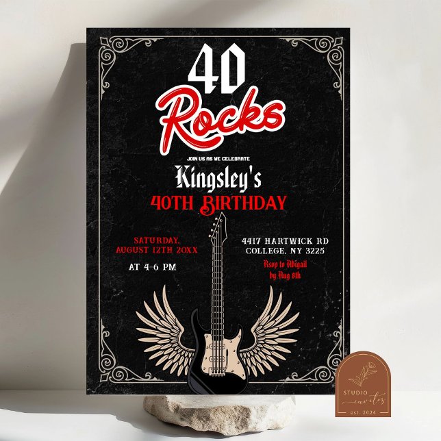 Rock n Roll 40-års Rockstar Födelsedagsfest Inbjudningar (Skapare uppladdad)