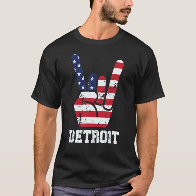 Rock N Roll 4:e juli Sten Hand Detroit American T Shirt (Framsida)