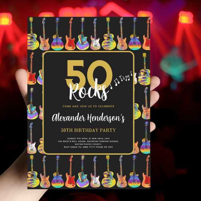 Rock n Roll 50:e Födelsedagsfesten Inbjudningar (Rock and roll 50th birthday party invitation )
