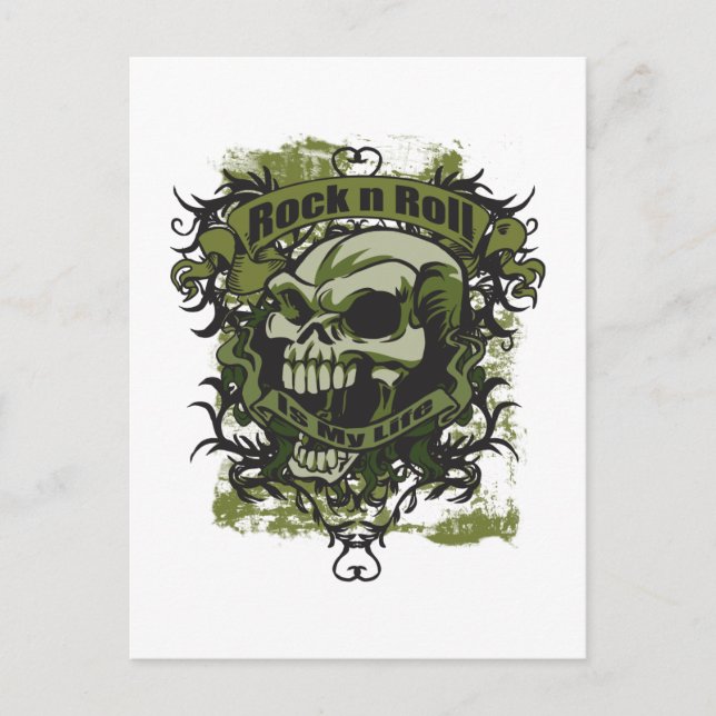 Rock n Roll är min Life Skull Vykort (Framsida)