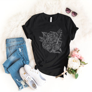Rock n Roll Black Monochromatic Blommigt - Mamma T Shirt