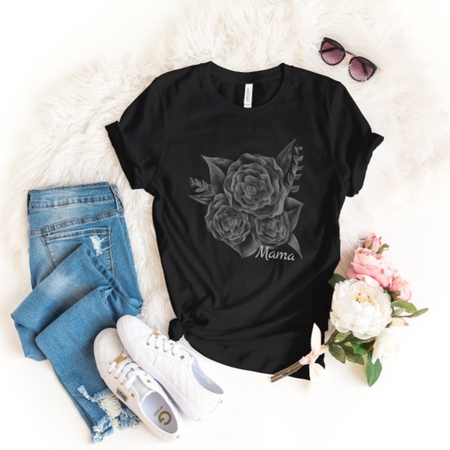 Rock n Roll Black Monochromatic Blommigt - Mamma T Shirt (Skapare uppladdad)