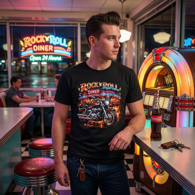Rock 'N' Roll Diner Retro Biker T Shirt (Skapare uppladdad)