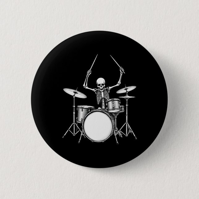 Rock N Roll Drummer Skeleton Speldrums Knapp (Framsida)