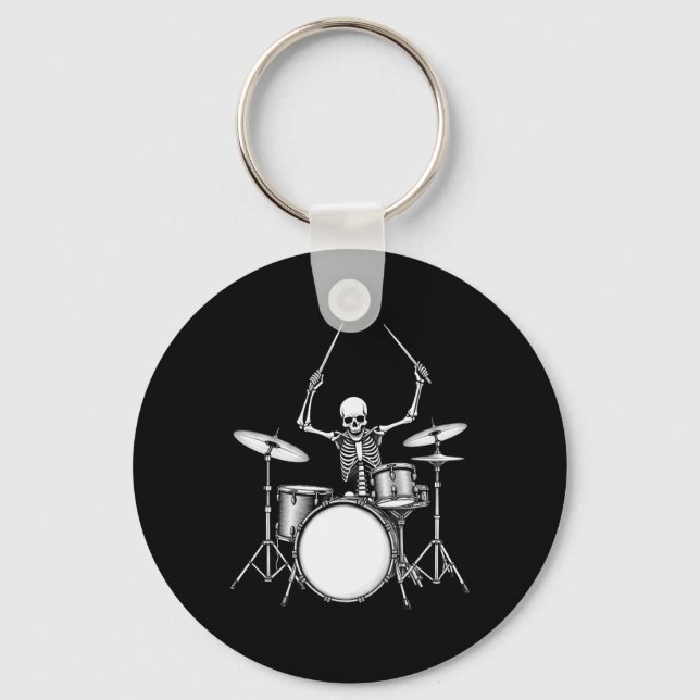 Rock N Roll Drummer Skeleton Speldrums Nyckelring (Framsida)