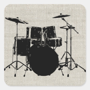 Rock n Roll Drums Fyrkantigt Klistermärke