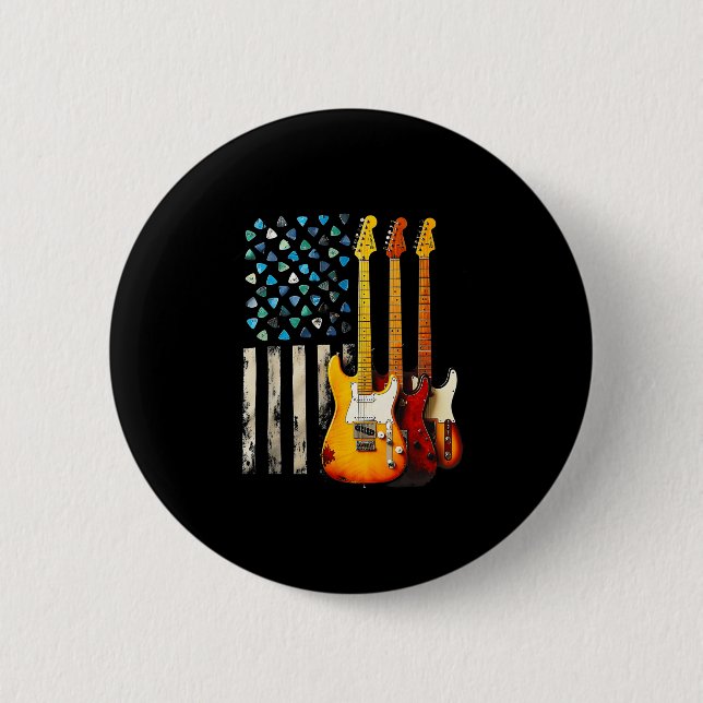 Rock N Roll Elgitarr Retro Usa Amerikansk Fla Knapp (Framsida)