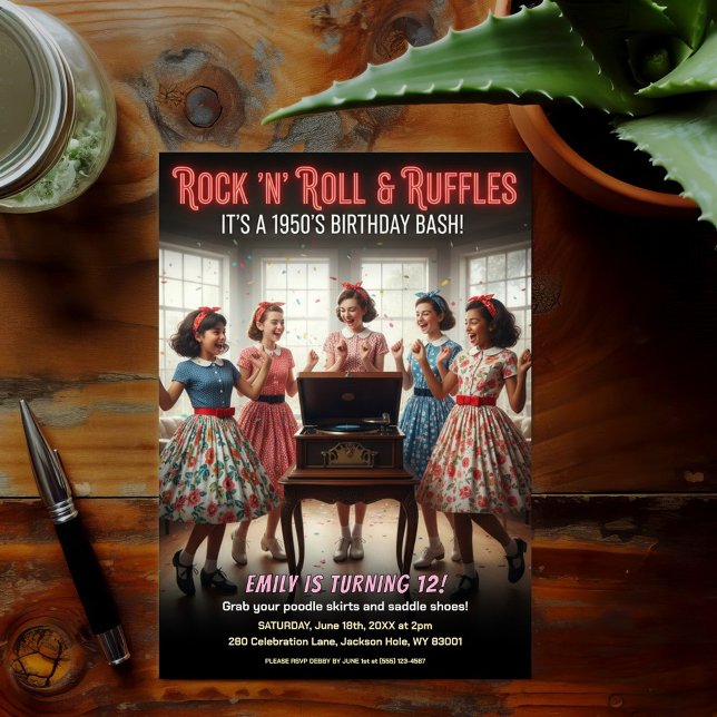 Rock 'n' Roll Fält 1950-tals Födelsedagsfest Inbjudningar (Skapare uppladdad)