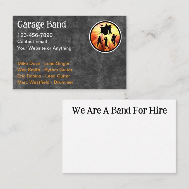 Rock N Roll Garageband Visitkort (Fram/baksida)