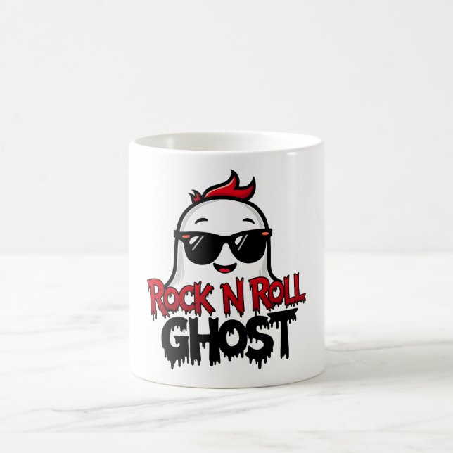 Rock N Roll Ghost-mugg, rolig Halloween-grafisk t- Kaffemugg (Center)
