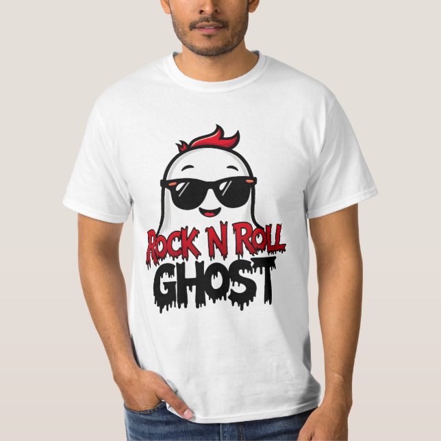 Rock N Roll Ghost T-Shirt, Fun Halloween Graphic T T Shirt (Framsida)