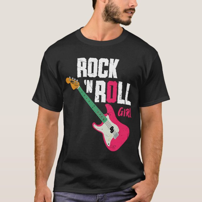 Rock N Roll Girl Guitar T Shirt (Framsida)