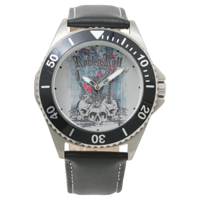 Rock n Roll Gitarr Dödskallar Gotisk Musik Armbandsur (Framsida)