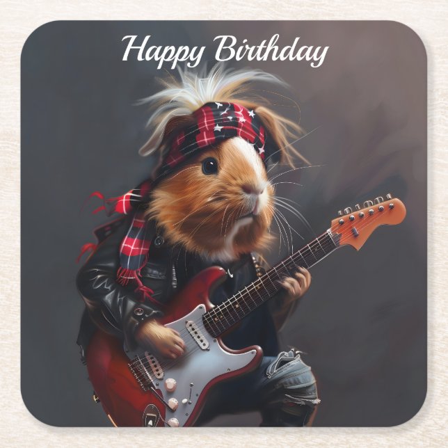 Rock n Roll Guinea Gris Birthday Underlägg Papper Kvadrat (Framsidan)
