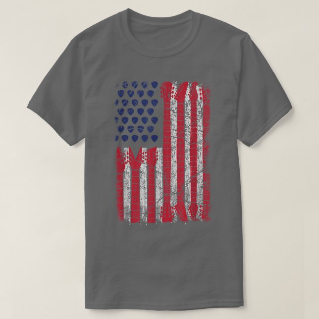 Rock N Roll Guitar Flagga Line Sketch USA flagga I T Shirt (Design framsida)