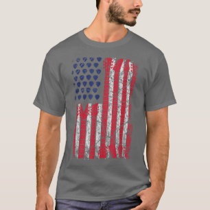 Rock N Roll Guitar Flagga Line Sketch USA flagga I T Shirt