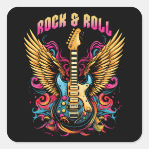 Rock n Roll Guitar vingar Fyrkantigt Klistermärke