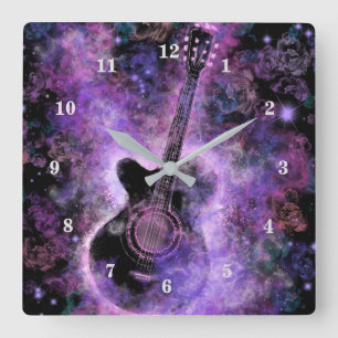 Rock N Roll Guitar Wall Clock - Hett Music Fyrkantig Klocka