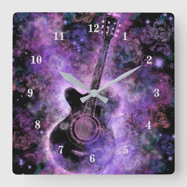 Rock N Roll Guitar Wall Clock - Hett Music Fyrkantig Klocka (Framsida)