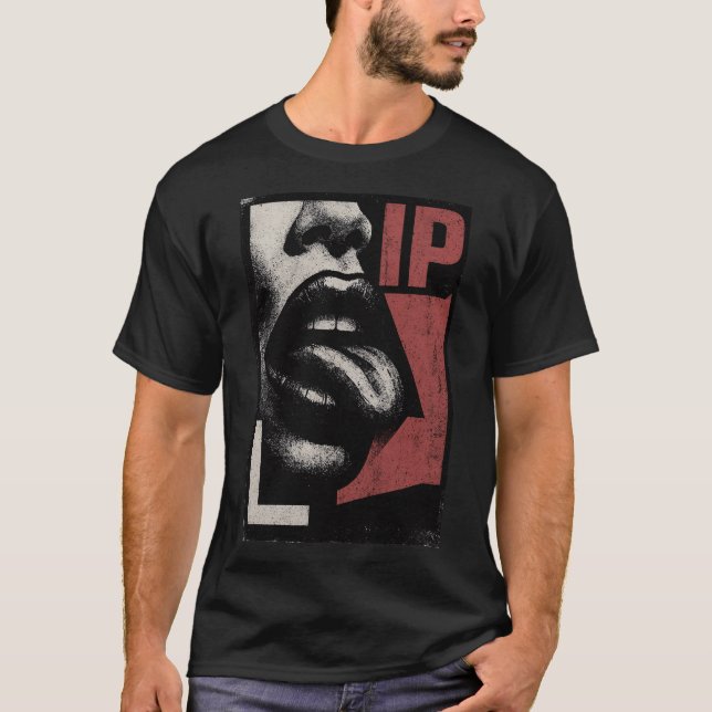 Rock N Roll Lips & Tongue Art T Shirt (Framsida)