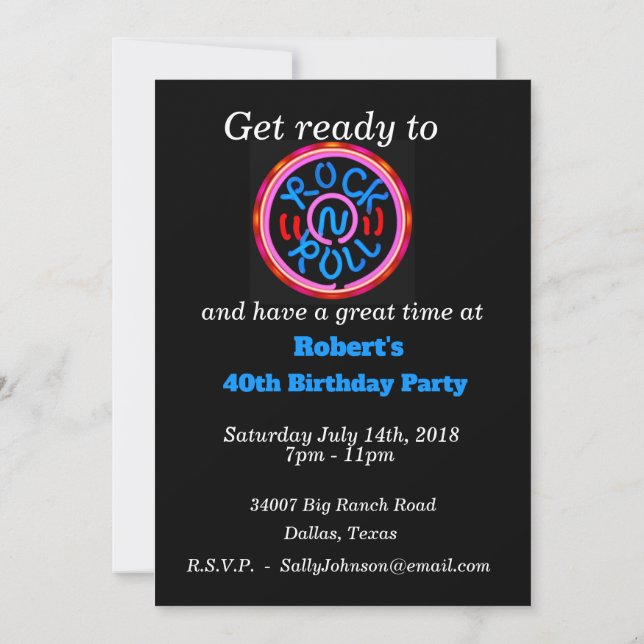 Rock n Roll Music Neon Sign Party-inbjudan Inbjudningar (Baksida)