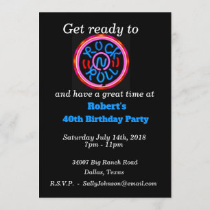 Rock n Roll Music Neon Sign Party-inbjudan Inbjudningar