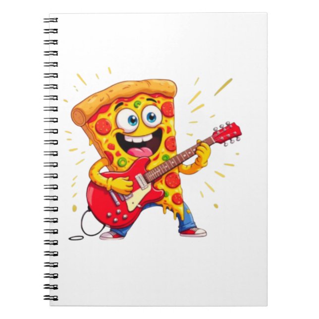 **Rock ’n’ Roll Pizza – Funny Guitar-Playing Slice Anteckningsbok (Framsidan)