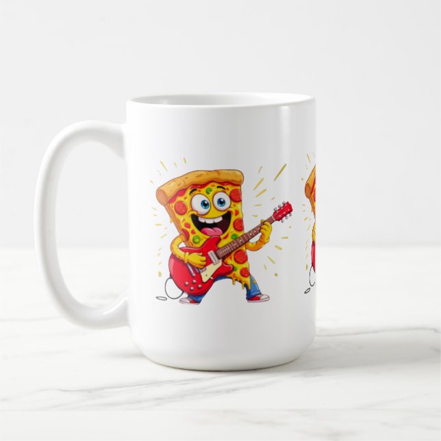 **Rock ’n’ Roll Pizza – Funny Guitar-Playing Slice Kaffemugg (Vänster)
