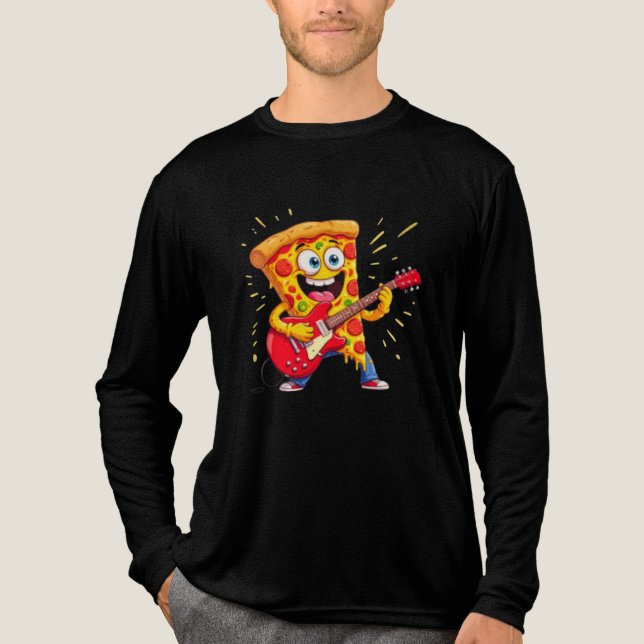 **Rock ’n’ Roll Pizza – Funny Guitar-Playing Slice T Shirt (Framsida)