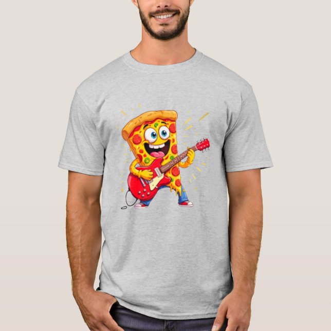 **Rock ’n’ Roll Pizza – Funny Guitar-Playing Slice T Shirt (Framsida)