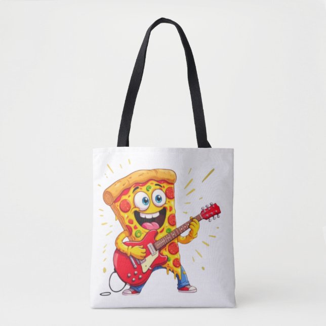 **Rock ’n’ Roll Pizza – Funny Guitar-Playing Slice Tygkasse (Framsida)