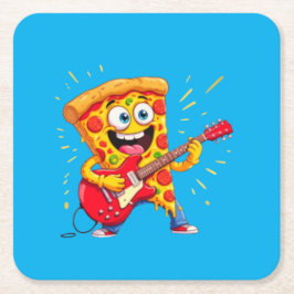 **Rock ’n’ Roll Pizza – Funny Guitar-Playing Slice Underlägg Papper Kvadrat
