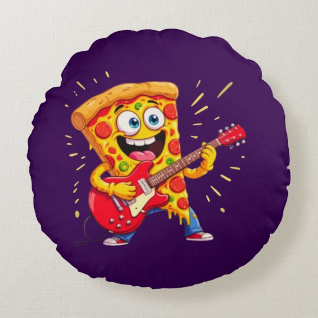 **Rock ’n’ Roll Pizza – Rolig Pizzaskiva som spela Rund Kudde (Framsidan)