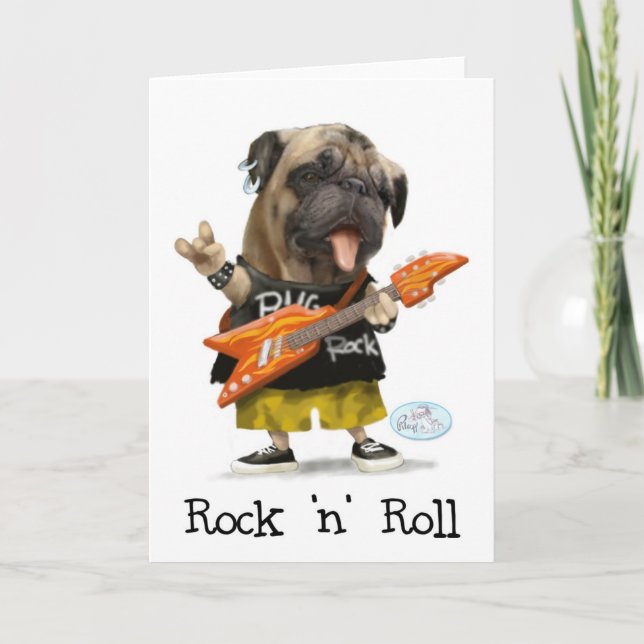 Rock N Roll Pug Greeting Cards Kort (Framsida)