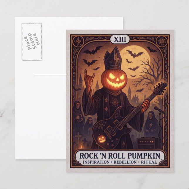 Rock 'N Roll Pumpa Halloween Postkort Vykort (Fram/baksida)