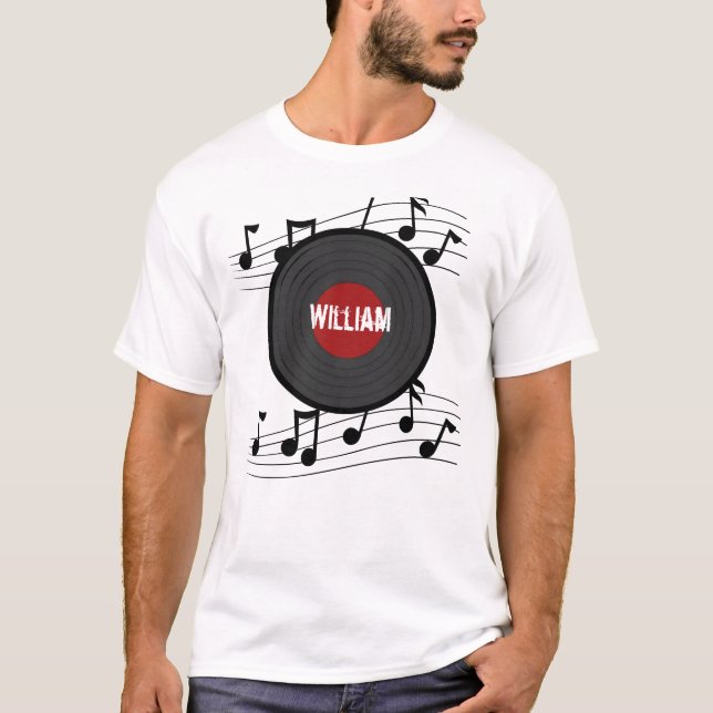 Rock N Roll Record med Musik noter T Shirt (Framsida)