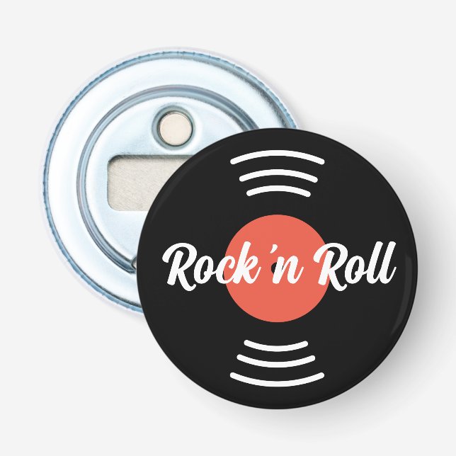 Rock 'n Roll Round vinylskiva magnetisk Flasköppnare (Framsidan)