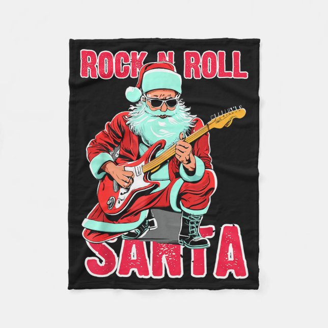 Rock N Roll Santa Playing Guitar Christmas  Fleecefilt (Framsidan)