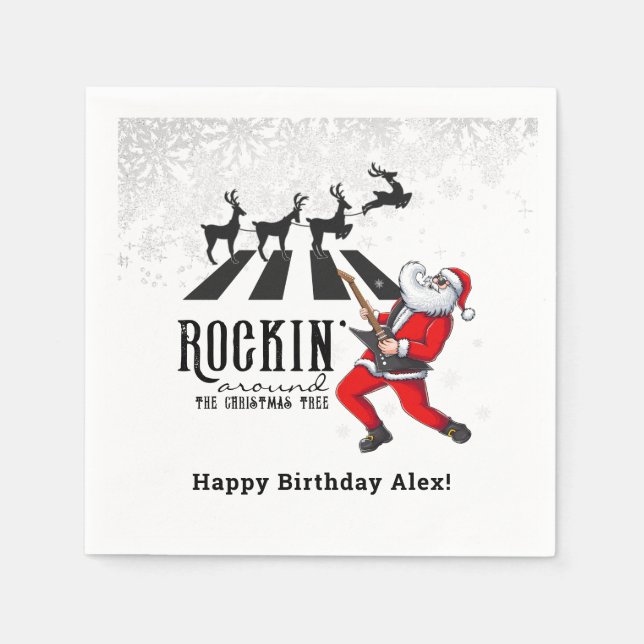 Rock N Roll Santa Rockin' Birthday God Party Pappersservett (Framsidan)