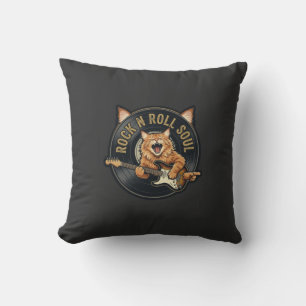 Rock N Roll Själ Retro Katt Gitarrist Kudde