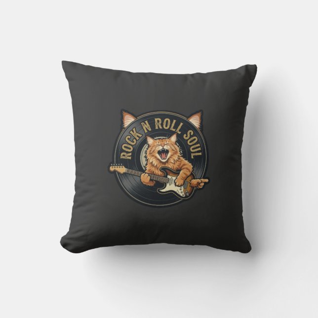 Rock N Roll Själ Retro Katt Gitarrist Kudde (Framsida)