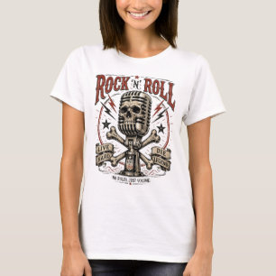 Rock N Roll Skalle Mikrofon Vintage Affisch T Shirt