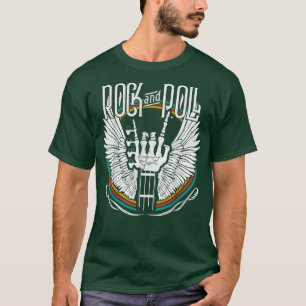 Rock N Roll Skeleton Guitar Vinge Heavy Metall Mus T Shirt