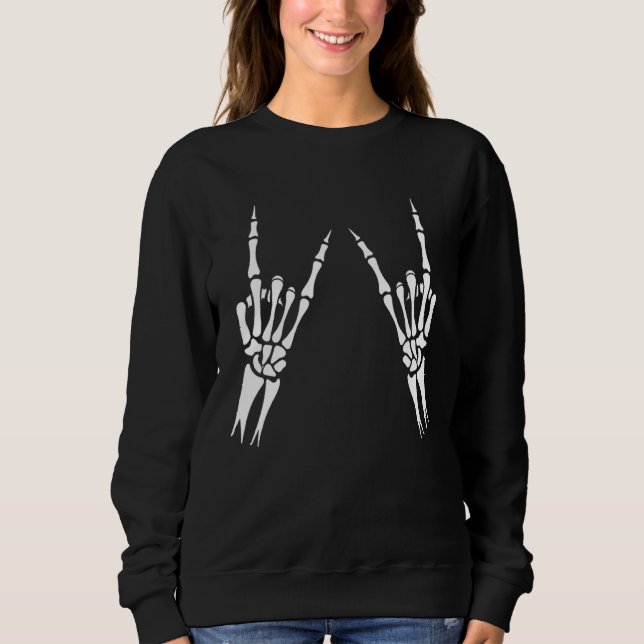 Rock N Roll Skeleton Hand Coola Halloween Sten T Shirt (Framsida)