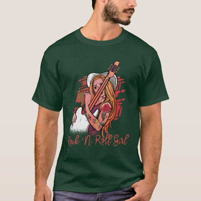 Rock n Roll Tjej Musik Gitarr Rockband rolig T Shirt (Framsida)