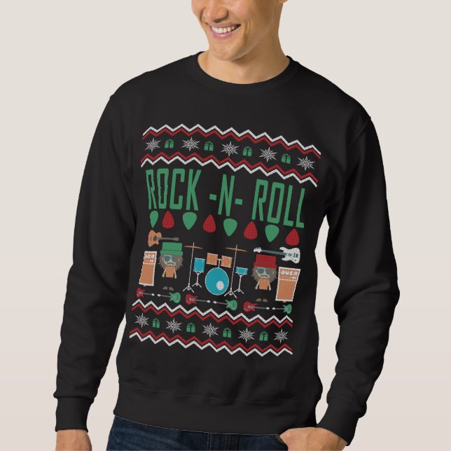 Rock n Roll Ugly jul Sweater Lång Ärmad Tröja (Framsida)