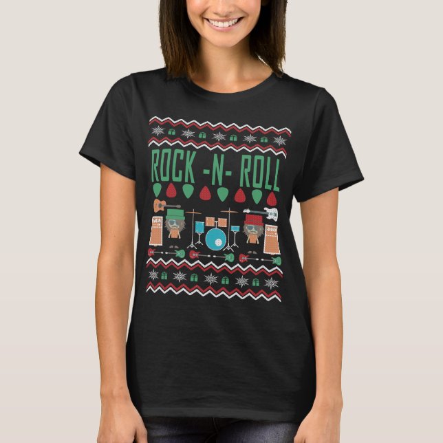 Rock n Roll Ugly jul Sweater Tee Shirt (Framsida)