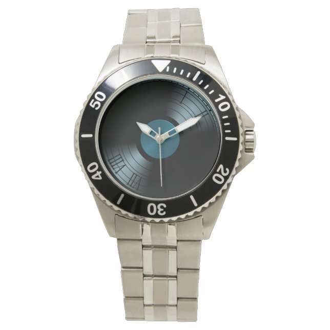 Rock n Roll Vinyl Record Album in Blue Armbandsur (Framsida)