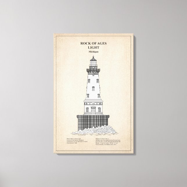 Rock of Ages Lighthouse - Michigan - SBD Canvastryck (Framsida)